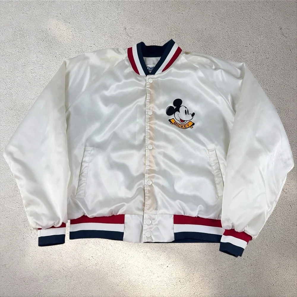 Vintage Chalk Line Mickey Mouse Satin Bomber Jacket Mens XL 80s 90s USA